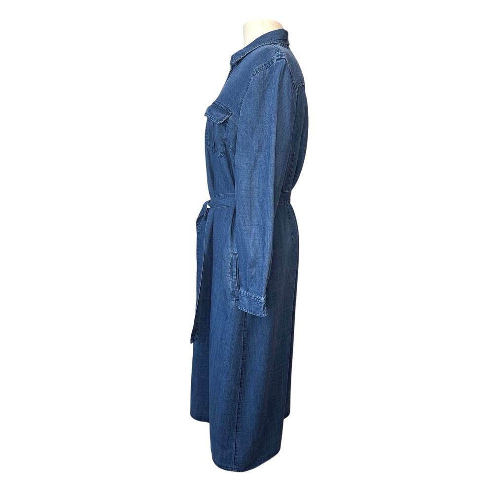 Coldwater Creek Midi Shirt Dress Long Sleeve Chambray Blue Button Front SzLarge - Picture 3 of 8